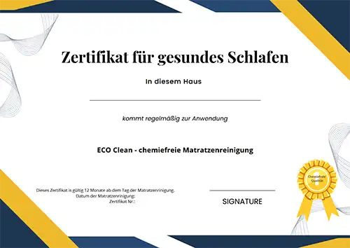 ECO Clean Hygiene-Zertifikat für gesundes Schlafen — Muster